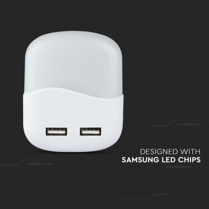 LED Noční světlo se senzorem soumraku do zásuvky 2xUSB LED/0,45W/230V 4000K