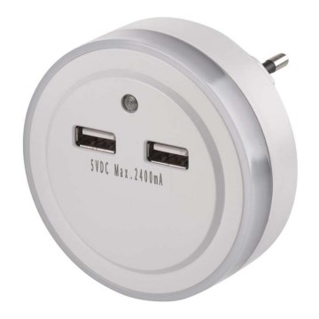 LED Noční svítidlo do zásuvky s fotosenzorem+2xUSB 3xLED/0,3W/230V