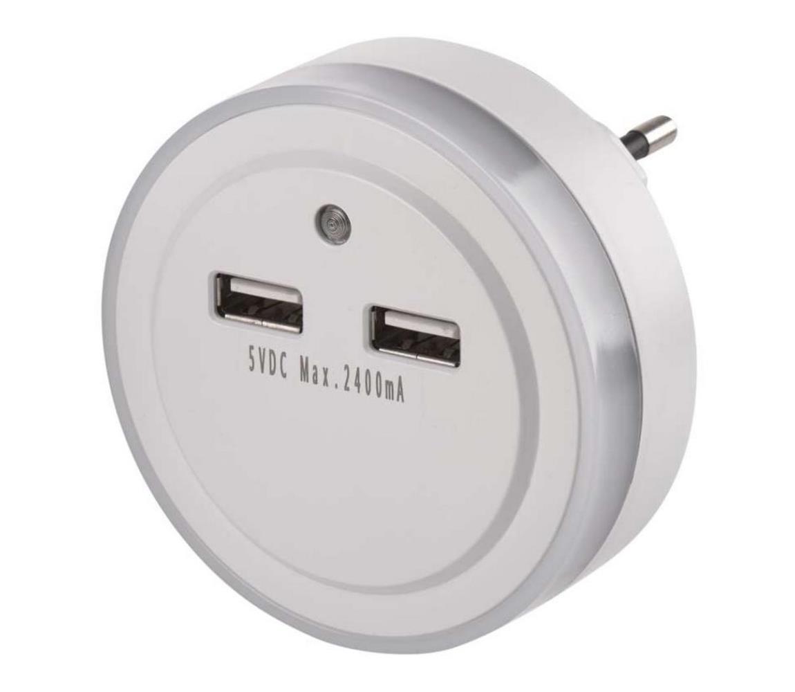 EMOS LED Noční svítidlo do zásuvky se fotosenzorem+2xUSB 3xLED/0,3W/230V EMS337