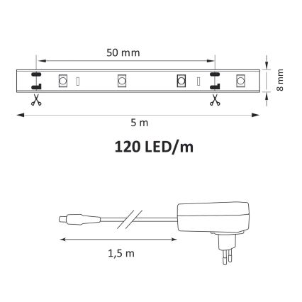 LED pásek 5m LED/36W/12V 4000K