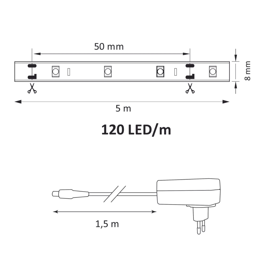 LED pásek 5m LED/36W/12V 4000K