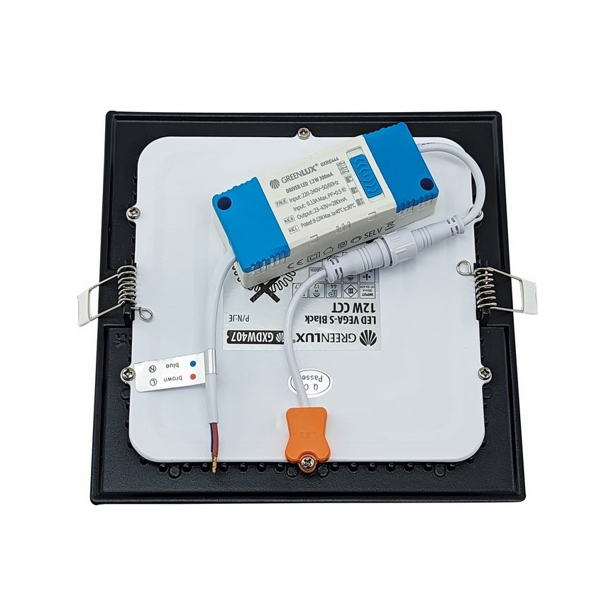 LED Podhledové svítidlo VEGA LED/12W/230V 2900/3900/5800K 17,5x17,5 cm černá