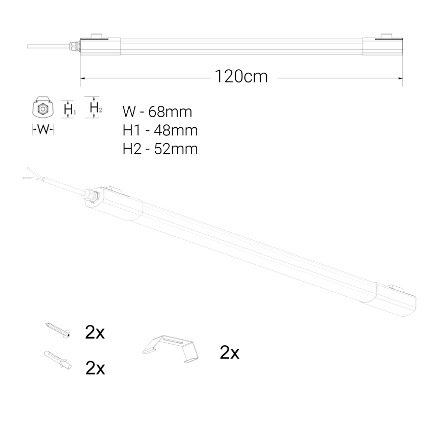 LED Podlinkové svítidlo LED/60W/230V 6000K 120 cm IP65 černá