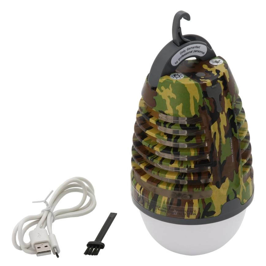 LED Přenosná nabíjecí lampa s lapačem hmyzu LED/2W/3,7V 1800 mAh IPX4 maskáčová