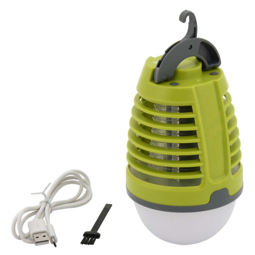 LED Přenosná nabíjecí lampa s lapačem hmyzu LED/2W/3,7V 1800 mAh IPX4 zelená