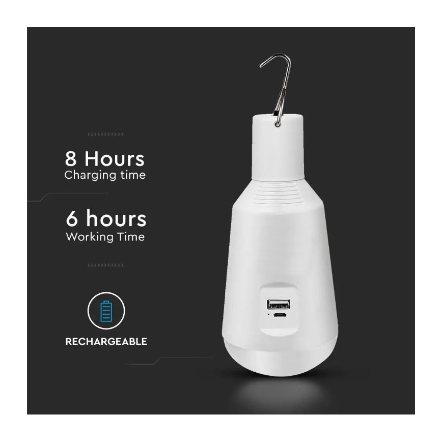 LED Přenosná solární žárovka 3v1 LED/7W/230V 3000K/4000K/6400K + USB nabíjení