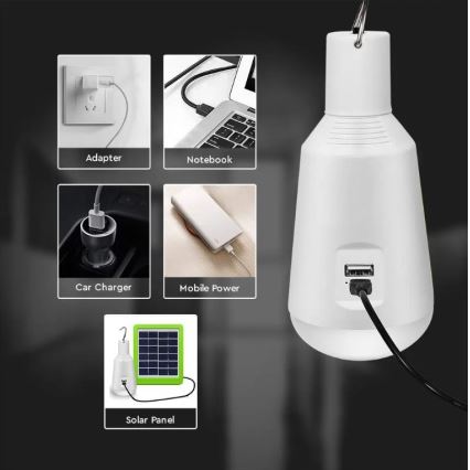 LED Přenosná solární žárovka 3v1 LED/7W/230V 3000K/4000K/6400K + USB nabíjení