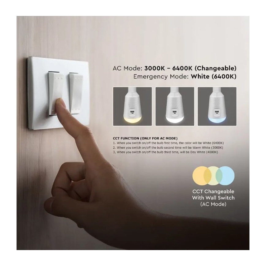 LED Přenosná solární žárovka 3v1 LED/7W/230V 3000K/4000K/6400K + USB nabíjení