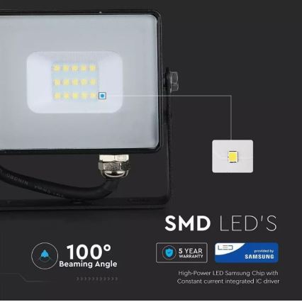 LED Reflektor SAMSUNG CHIP LED/10W/230V IP65 3000K černá
