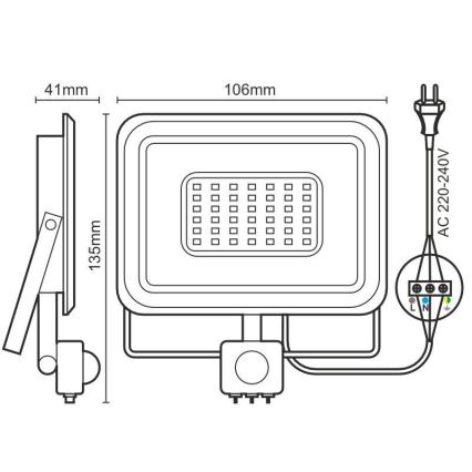 LED Reflektor se senzorem LED/10W/230V 4000K IP44