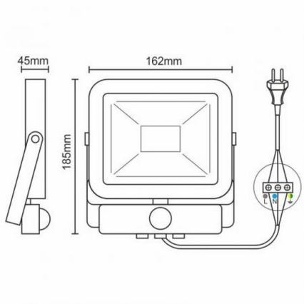 LED Reflektor se senzorem LED/20W/265V 1800lm bílá IP65