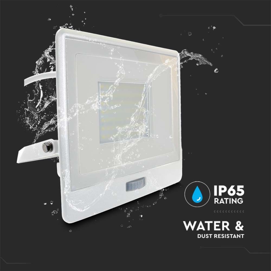 LED Reflektor se senzorem LED/50W/230V 6500K IP65 bílá