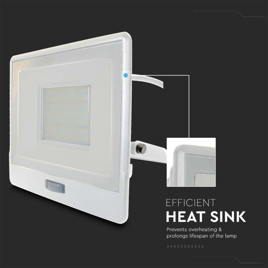 LED Reflektor se senzorem LED/50W/230V 6500K IP65 bílá