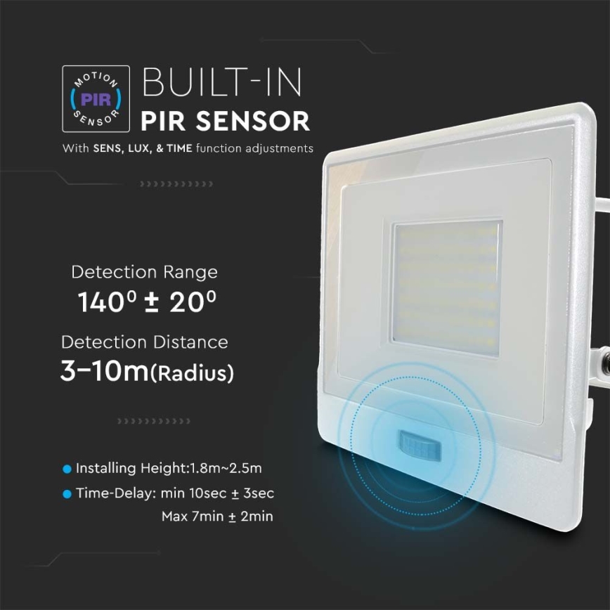 LED Reflektor se senzorem LED/50W/230V 6500K IP65 bílá