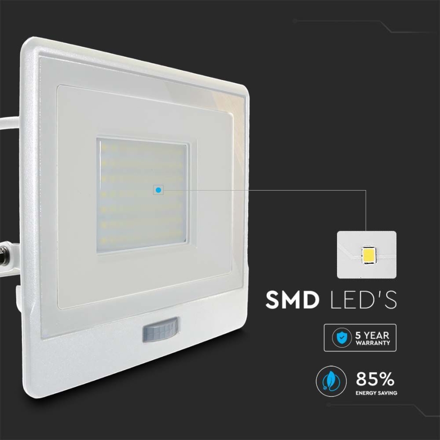 LED Reflektor se senzorem LED/50W/230V 6500K IP65 bílá