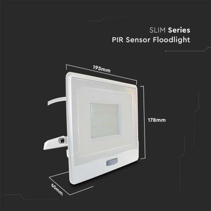 LED Reflektor se senzorem LED/50W/230V 6500K IP65 bílá