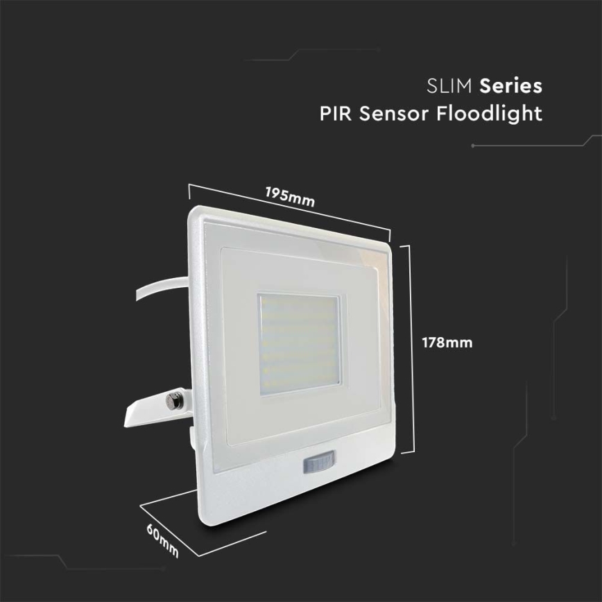 LED Reflektor se senzorem LED/50W/230V 6500K IP65 bílá