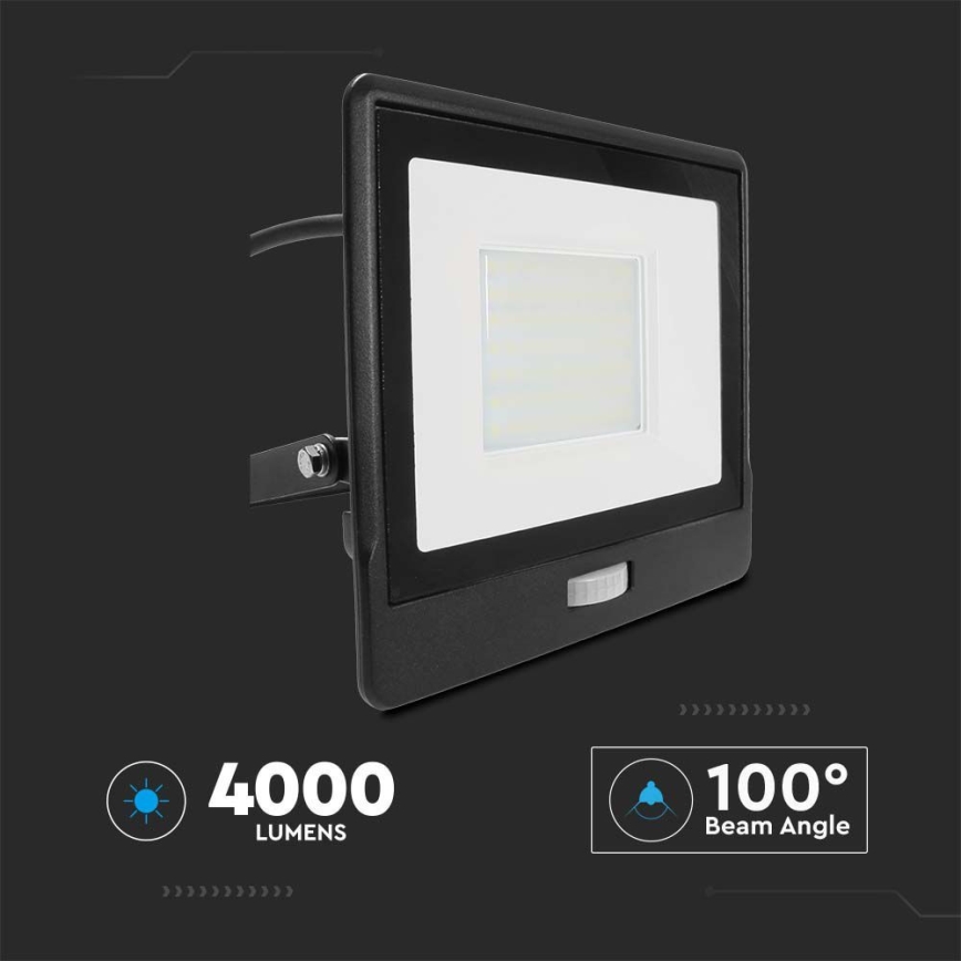 LED Reflektor se senzorem LED/50W/230V 6500K IP65 černá