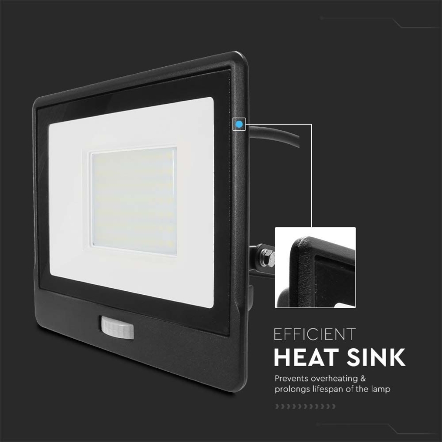 LED Reflektor se senzorem LED/50W/230V 6500K IP65 černá