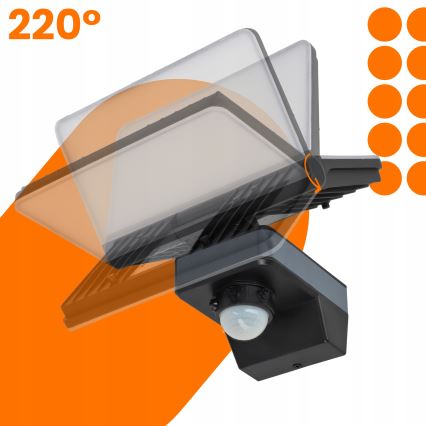 LED Reflektor se senzorem pohybu a soumraku LED/44W/230V 4200K IP54 černá