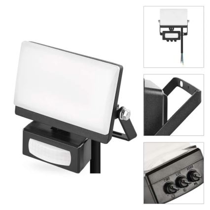 LED Reflektor se senzorem pohybu a soumraku TAMBO EVO LED/20W/230V 4000K IP44 černá
