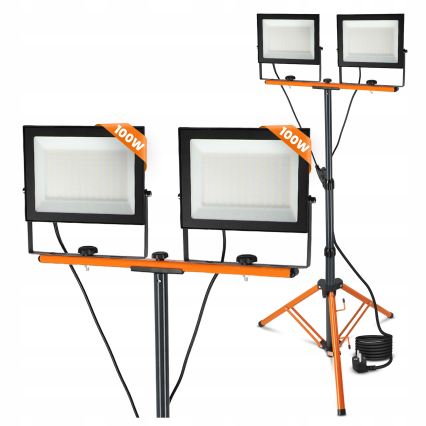 LED Reflektor se stojanem 2xLED/100W/230V 4500K IP65 černá/oranžová
