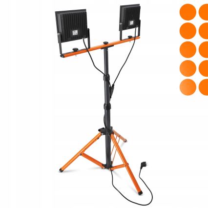 LED Reflektor se stojanem 2xLED/100W/230V 4500K IP65 černá/oranžová