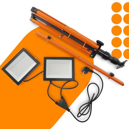 LED Reflektor se stojanem 2xLED/100W/230V 4500K IP65 černá/oranžová