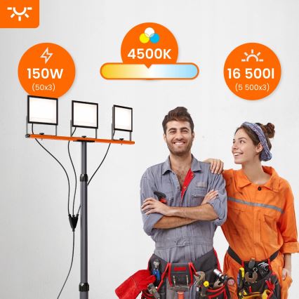 LED Reflektor se stojanem 3xLED/50W/230V 4500K IP65 černá/oranžová