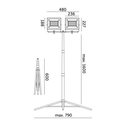 LED Reflektor se stojanem TIGRA 2xLED/100W/230V 4000K IP54 černá/žlutá