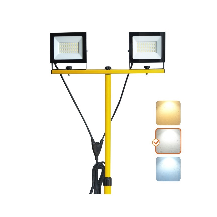 LED Reflektor se stojanem TIGRA 2xLED/50W/230V 4000K IP54 černá/žlutá