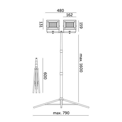 LED Reflektor se stojanem TIGRA 2xLED/50W/230V 4000K IP54 černá/žlutá