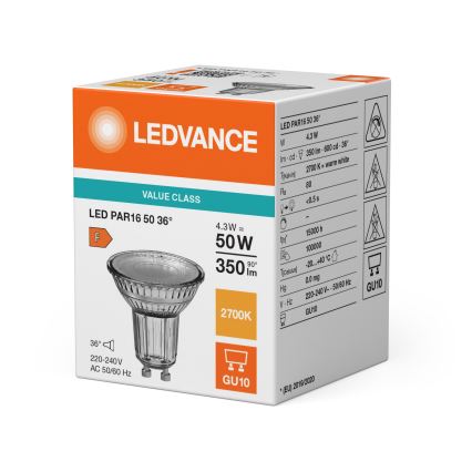 LED Reflektorová žárovka PAR16 GU10/4,3W/230V 2700K 36° - Ledvance