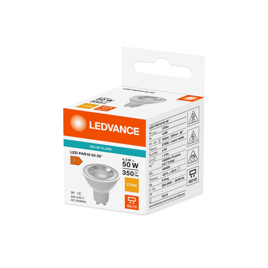 LED Reflektorová žárovka PAR16 GU10/4,5W/230V 2700K 36° - Ledvance