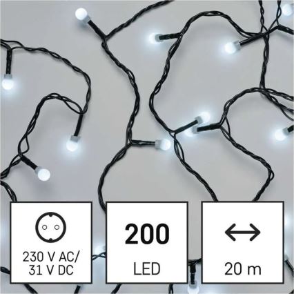 LED  řetěz 200xLED/8 funkcí 20m IP44 studená bílá