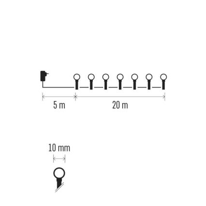 LED  řetěz 200xLED/8 funkcí 20m IP44 studená bílá
