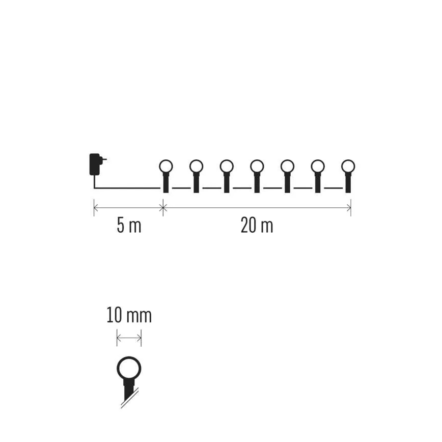 LED  řetěz 200xLED/8 funkcí 20m IP44 studená bílá