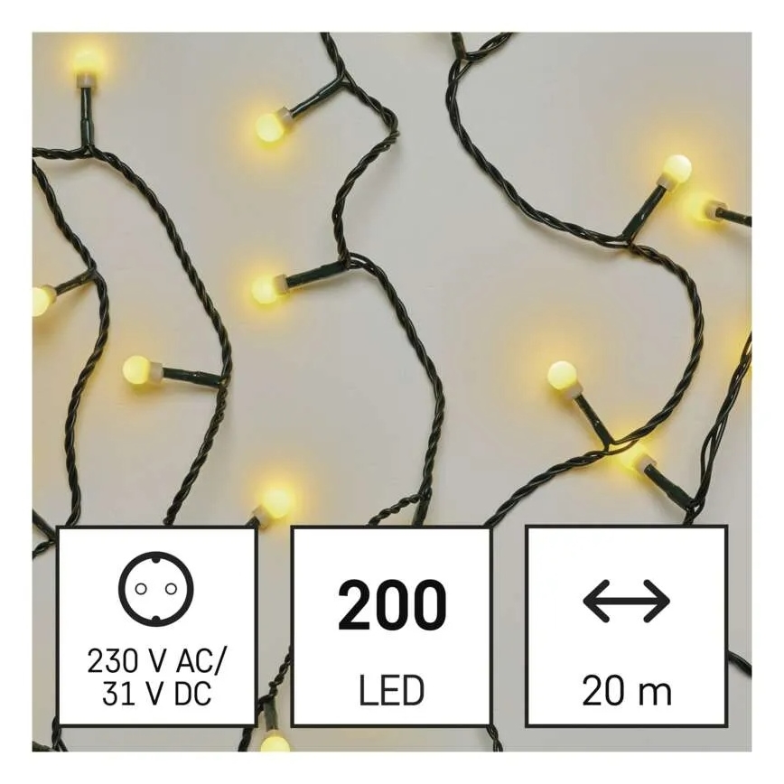 LED  řetěz 200xLED/8 funkcí 20m IP44 teplá bílá