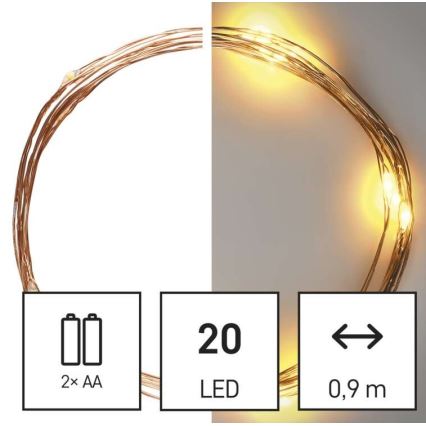 LED  řetěz 20xLED/2,4m teplá bílá