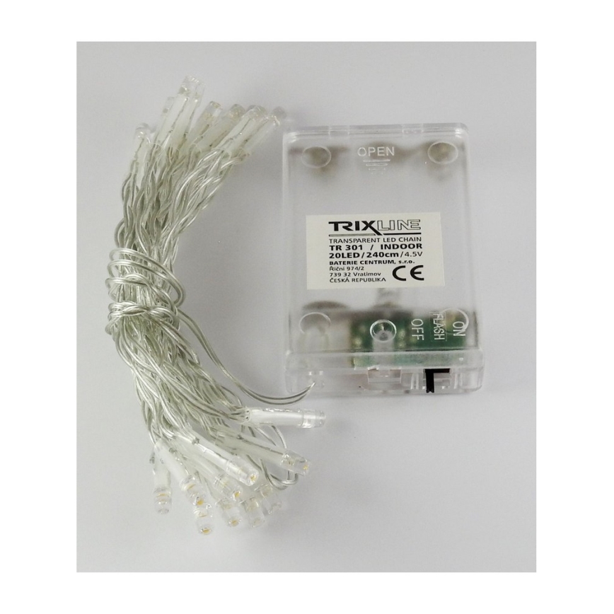 LED Vánoční řetěz 2,5 m 20xLED/3xAA 2700 K