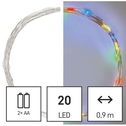 LED  řetěz 20xLED/2xAA 2,4m multicolor