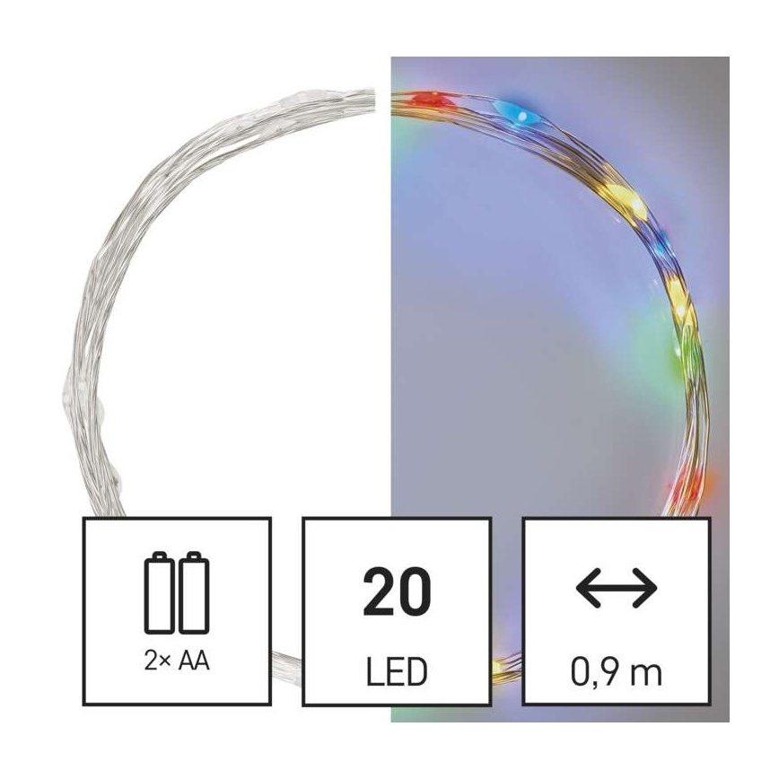 LED  řetěz 20xLED/2xAA 2,4m multicolor