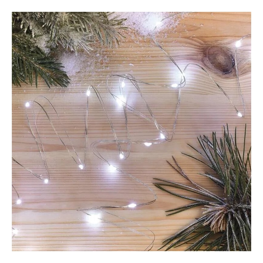 LED  řetěz 20xLED/2xAA 2,4m studená bílá