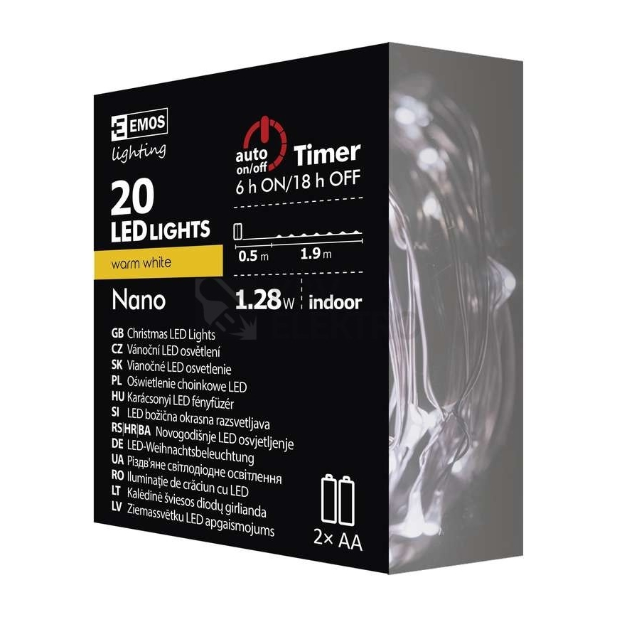 LED řetěz NANO 20xLED/2xAA 2,4m teplá bílá