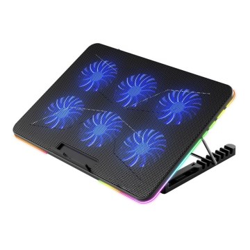 LED RGB Chladící podložka VARR pro notebook 6x ventilátor 2xUSB černá