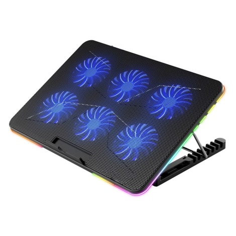 LED RGB Chladící podložka VARR pro notebook 6x ventilátor 2xUSB černá