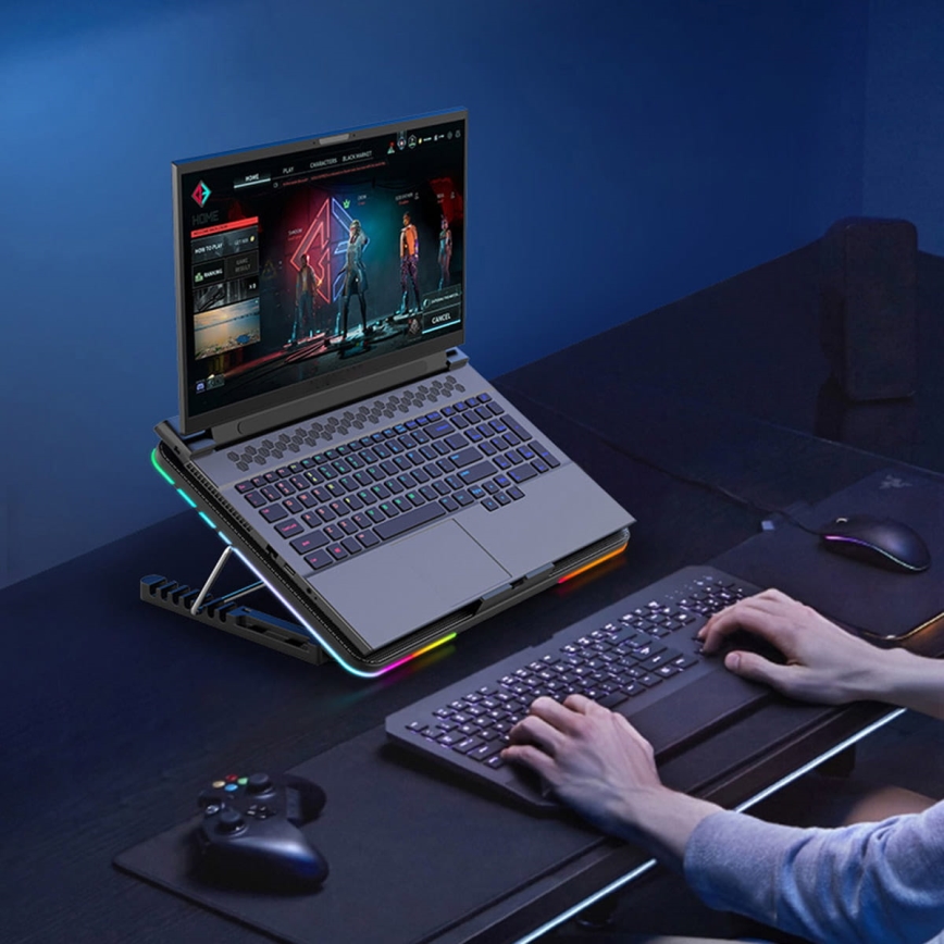 LED RGB Chladící podložka VARR pro notebook 6x ventilátor 2xUSB černá