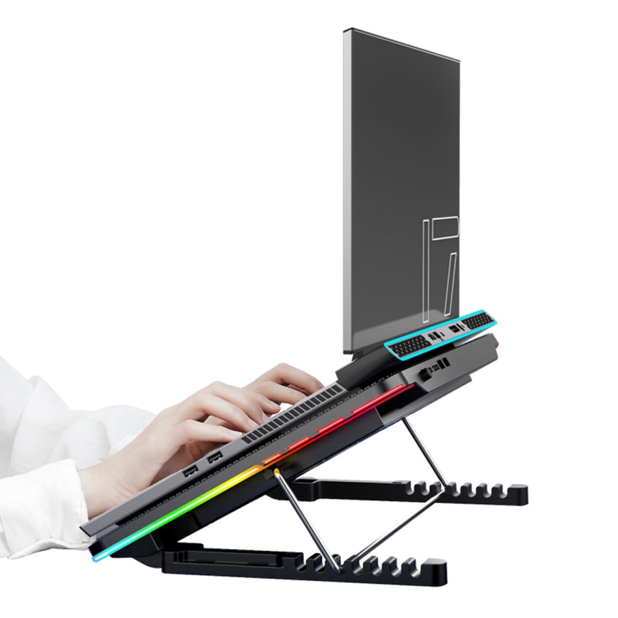 LED RGB Chladící podložka VARR pro notebook 6x ventilátor 2xUSB černá