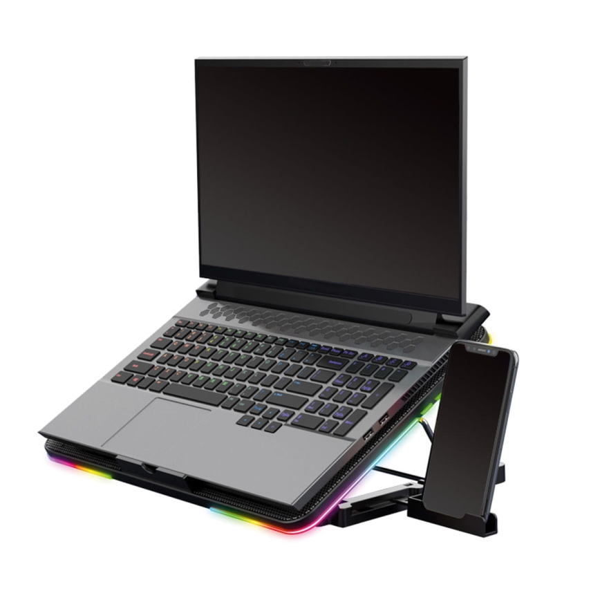 LED RGB Chladící podložka VARR pro notebook 6x ventilátor 2xUSB černá