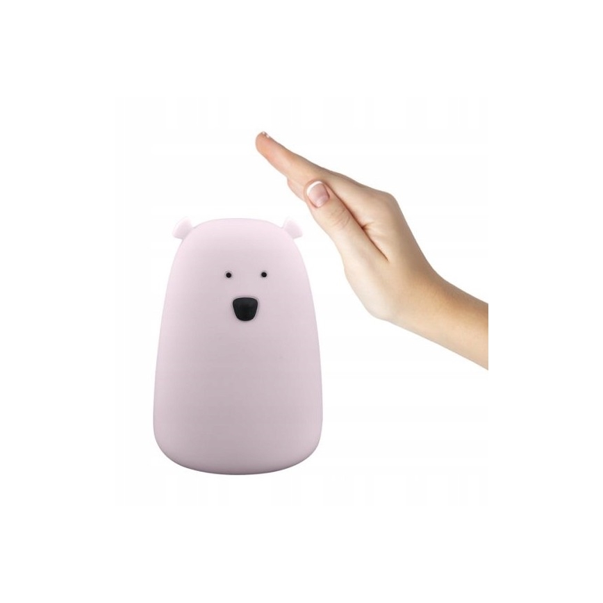 LED RGB Dětská dotyková lampička BEAR LED/0,8W/5V růžová + USB